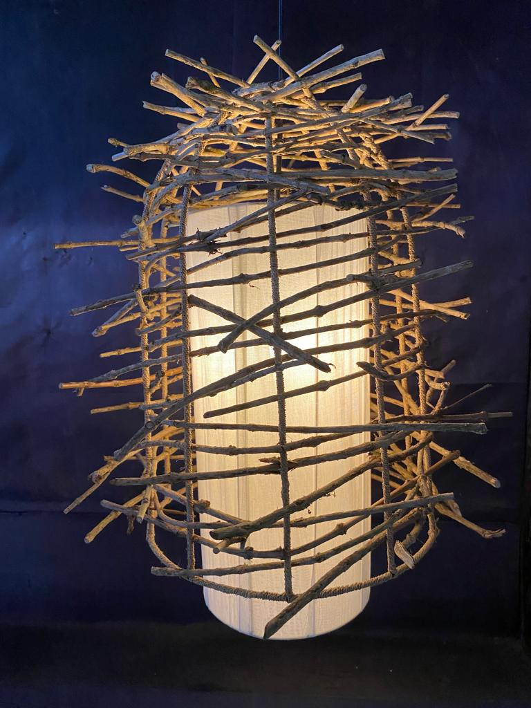 Hanging Lamp Cross Coffee Wood with Cotton