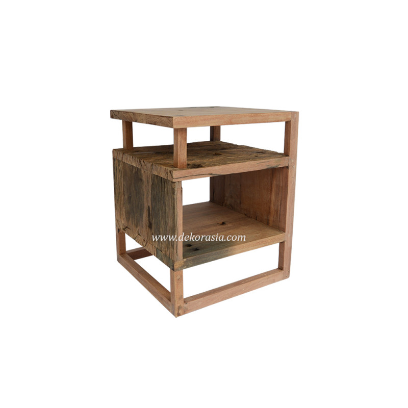 Rustic Reclaimed Wood Side Table with Open Shelf Handmade Solid Wooden Side Table for Bedroom Living Room