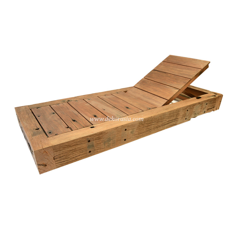 Rustic Style Reclaimed Railway Wood Sun Lounger Decorative Furniture for Hotel Villa Home Decoration
