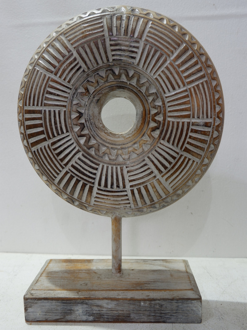 Wooden Decoration White Wash with Carving